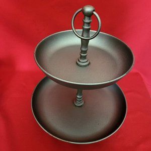 2 Tier Circular Silver Plated Cake Stand Dessert Table Tray Metal Server